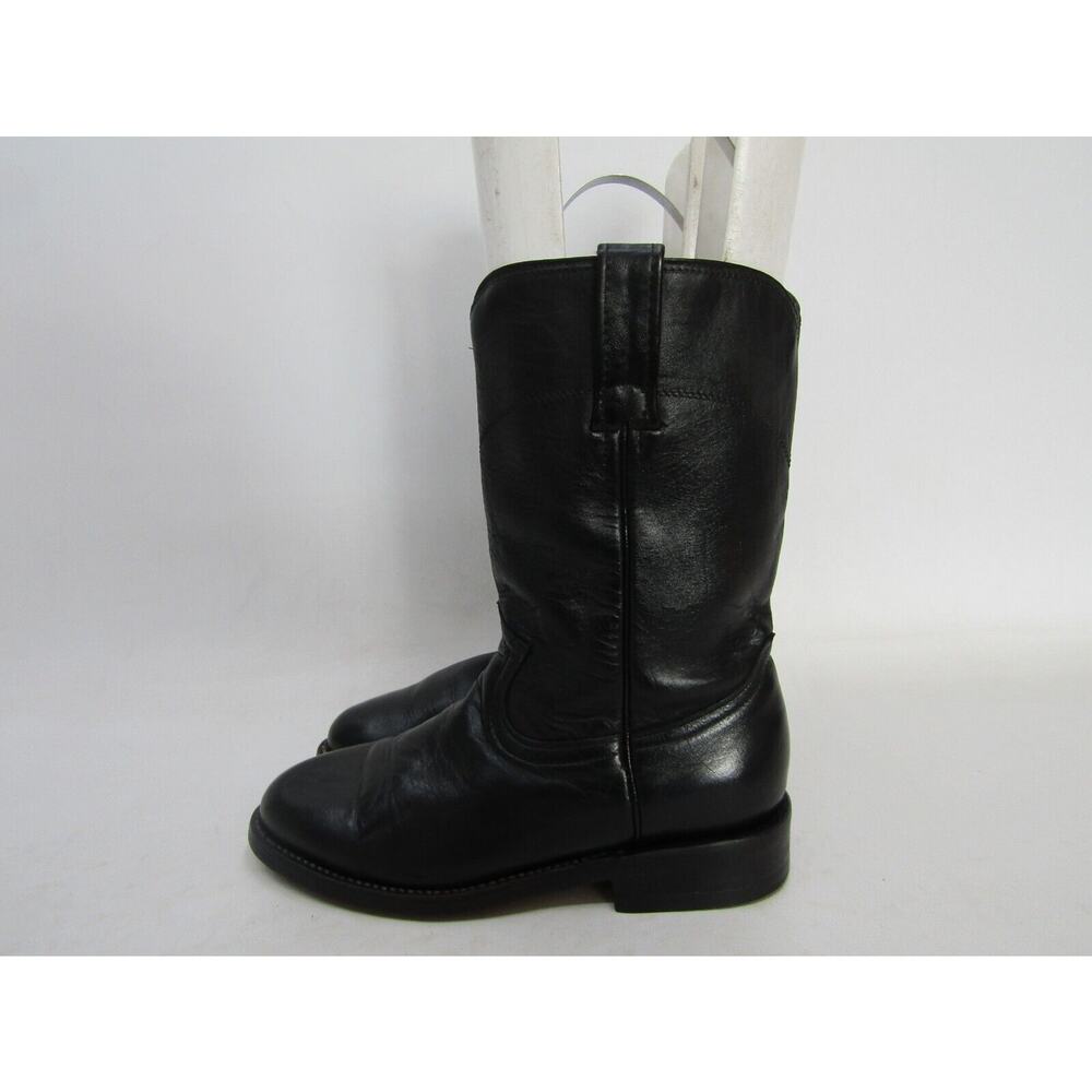Cowtown Youth Size 5.5 D Black Leather Roper Cowboy Western Boots